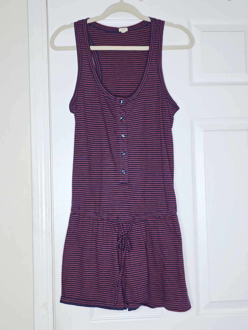 J. Crew Red and Gray Striped Sleeveless Romper